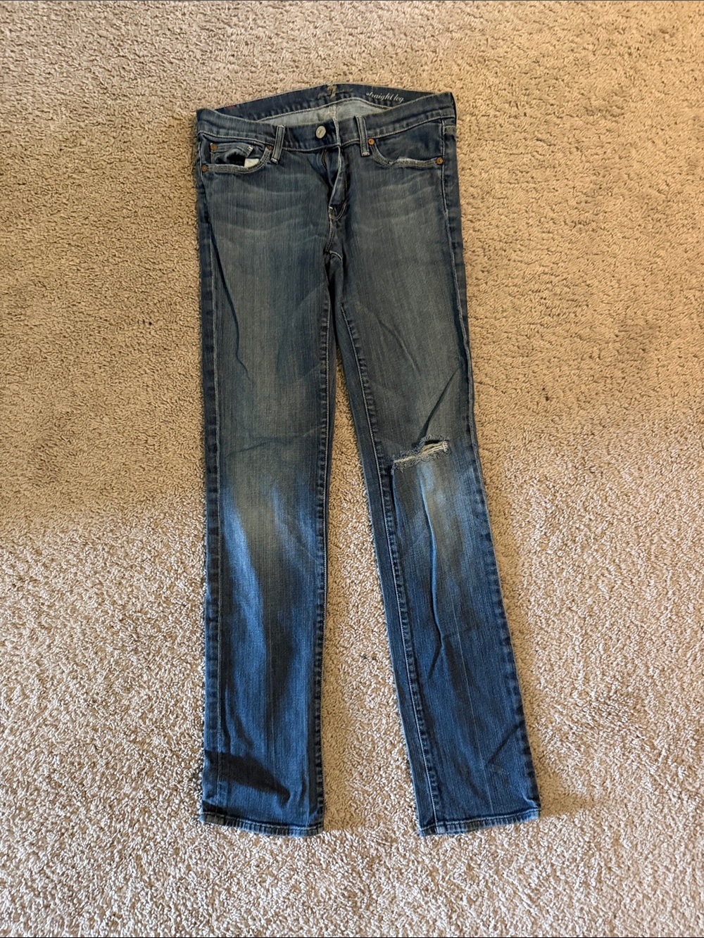 Seven7 Women’s Distressed Skinny Jeans in Denim Blue